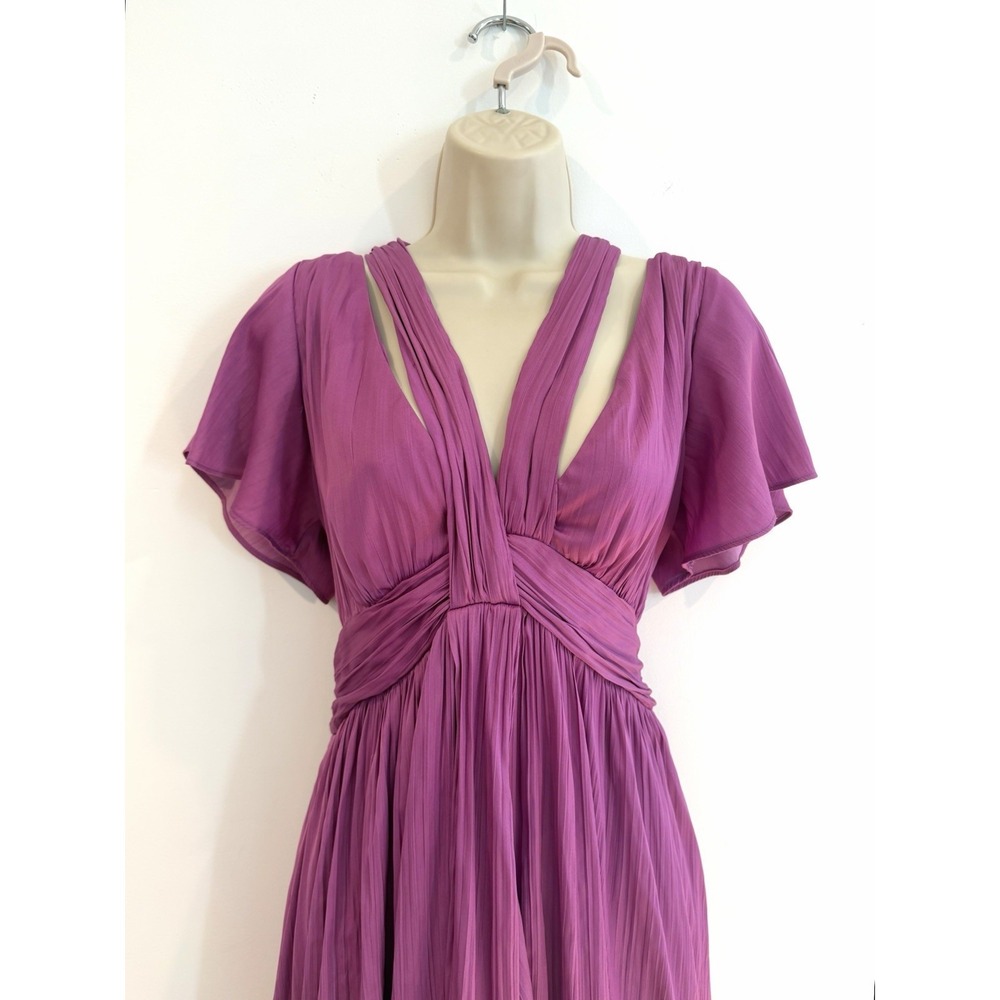 Anthropologie Satin Mini Dress US 10 Medium Purple Silky Pleated Cocktail Dressy - Picture 6 of 10